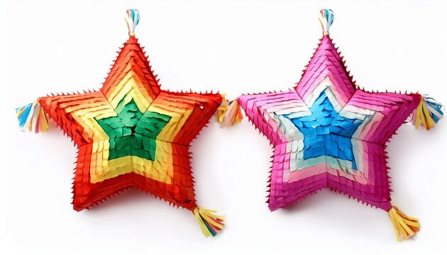 colorful star pinata isolated on white background