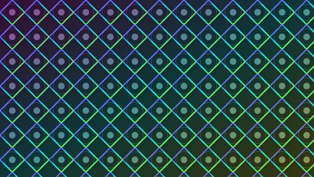 Glowing neon diamond grid pattern background with colorful gradient light