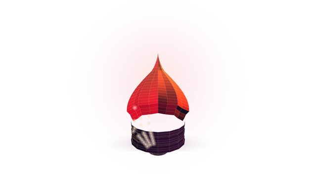 Abstract red helmet or headwear geometric wireframe structure on white