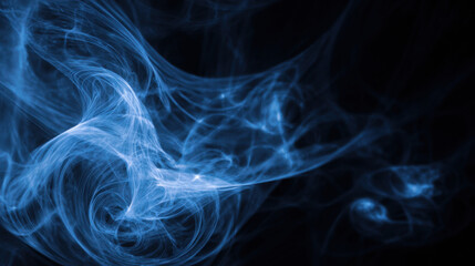 Fototapeta premium ethereal blue smoke swirls on black background abstract energy flow for web design advertising wellness branding and digital art projects 