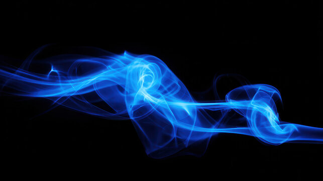 ethereal blue smoke swirls on black background abstract energy flow for web design advertising wellness branding and digital art projects
