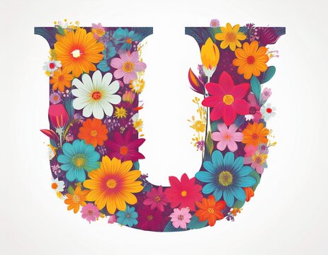 flower font alphabet u made of colorful floral letter isolated on white background spring or summer flower font