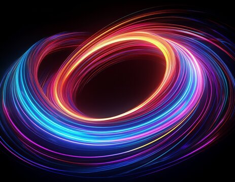 rotating dynamic neon circle colored shiny sparks of spiral wave neon color glowing lines background high speed light trails effect isolated
