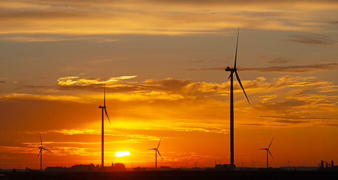 Energy at sunrise over a bright countryside in summer, Almere, Flevoland, the Netherlands, July, 2026