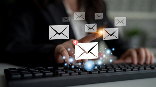 An email inbox with a new message notification alert. A concept of digital communication, correspondence, and unread electronic mail. Motif