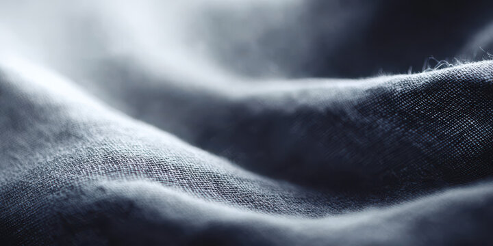 linen fabric texture macro in monochrome with rippling drape and bokeh for serene wellness web design banner
