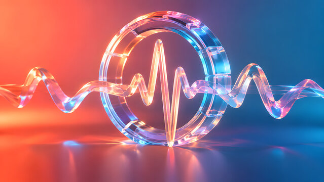 Heartbeat waveform abstract digital crystal symbol.