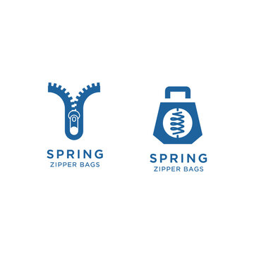 Minimalist blue zipper bag logo and icon set.
