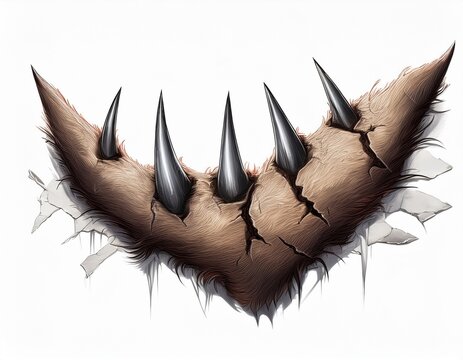 claw scratch marks with torn edges isolated on white background cutout background