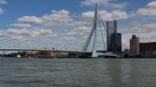 Spido Tour Boat Approaching Erasmus Bridge in Rotterdam
