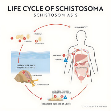 Life Cycle of Schistosoma Medical Infographic Diagram