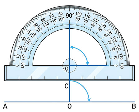 Measuring Angles With A Protractor On A Whiteboard Demonstrating Geometry Education And Mathematical Precision