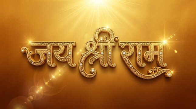 Ram Navami golden Hindi typography with glowing spiritual text design for Hindu festival celebration devotion culture worship background art