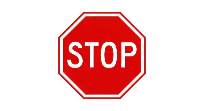 Iconic Stop Sign Prominent Road Safety Symbol Against White Background