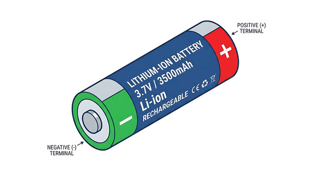 Lithium Ion Rechargeable Battery With Text Indicating Voltage and Capacity