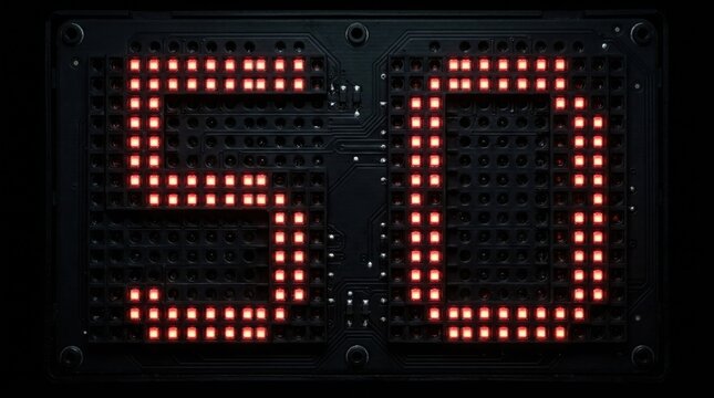 Illuminated Electronic Display Showing '50' In Red Pixelated Font