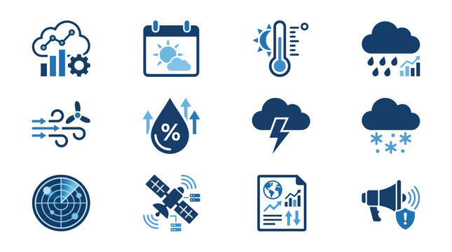Comprehensive Weather and Climate Monitoring Icons for Forecasting and Environmental Analysis.