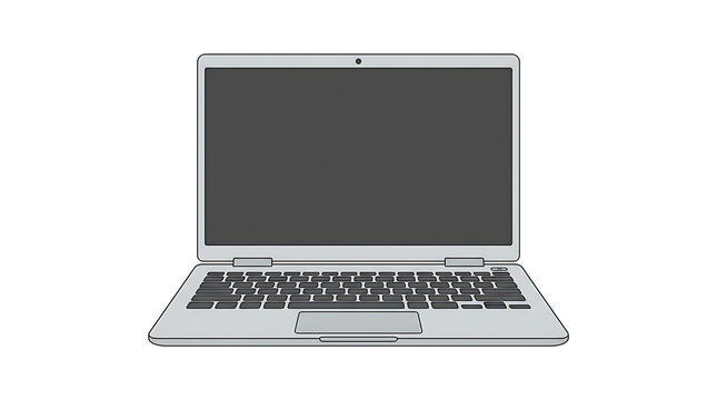 Modern Open Laptop Computer with Blank Screen and QWERTY Keyboard on a Clean White Background Displaying a Simple Digital Device for Work or Study