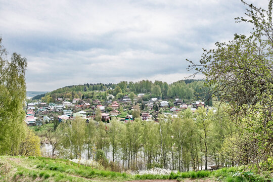 Scenic view of Ples town and Levitan Mount from Cathedral Mount, Russia