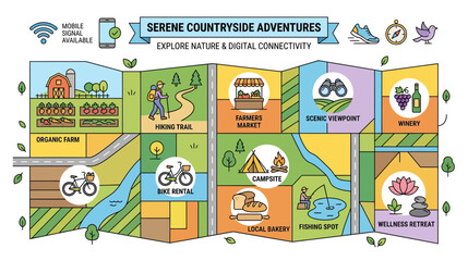 Naklejka premium Country Adventure Map with Icons and Activities
