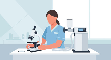 Fototapeta premium Scientist working with microscope and lab equipment on transparent background