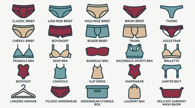 Modern Underwear and Lingerie Icon Pack Colorful Intimate Apparel Vector Symbols