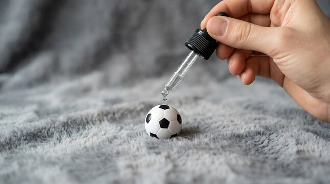 Dropper dispensing liquid onto black and white soccer ball