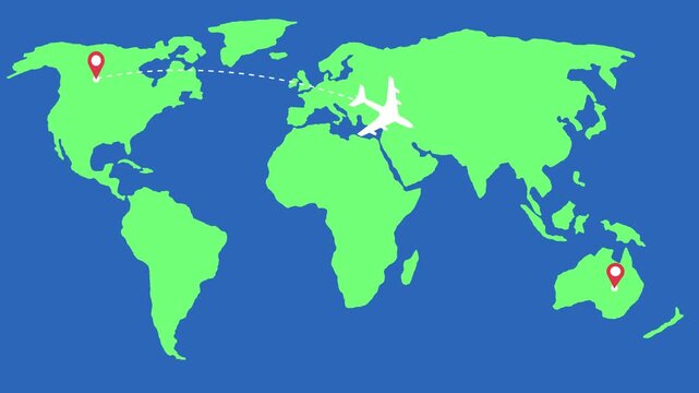 World Map with Airplane Flight Path Animation