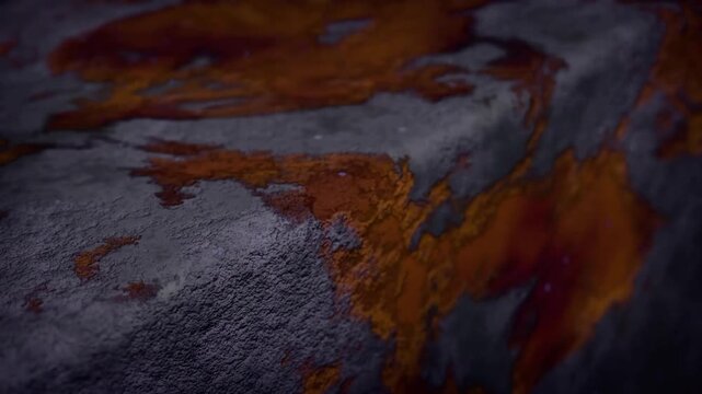 Micro-details reveal a reddish-orange layer of rust contrasting with the rough, dark gray metal, creating a realistic, abstract, and weathered look.