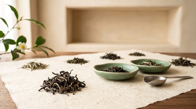 Curated loose tea leaves in a botanical salon display
