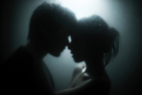 Blurry Profile Silhouettes of a Man and Woman Facing Each Other. Conceptual Abstract of Human Relationship and Emotional Tension