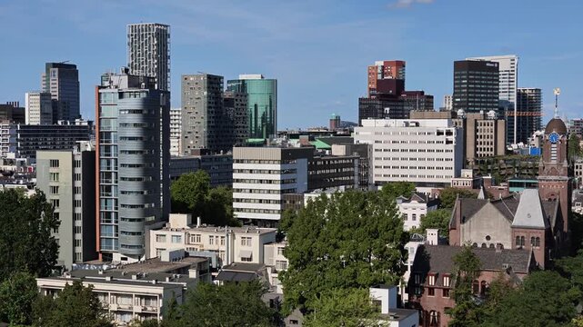 Smooth Pan Across High Rise Architecture and Cityscape Rotterdam