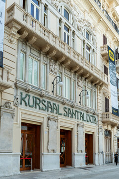 Bari, Italy - June 31, 2026: Kursaal Santalucia historic building facade with ornate Art Nouveau architecture and decorative ironwork on pedestrian street in city center