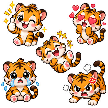 Cute Chibi Tiger Expression Stickers Pack