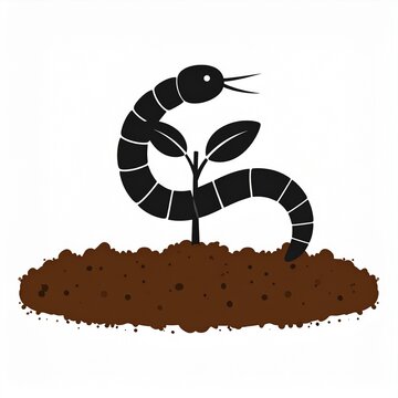 Black Snake Coiled Around Green Plant in Soil.