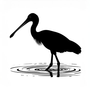 Silhouette of a wading bird in shallow water ripples.