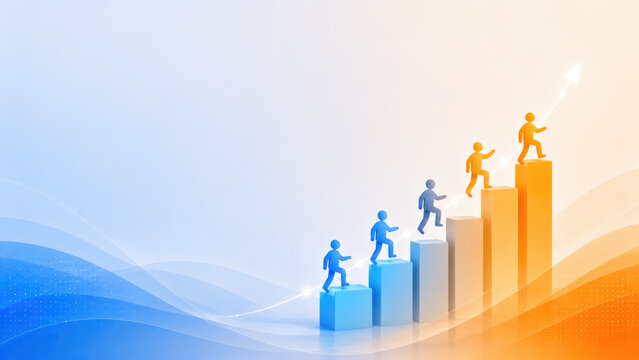 Man standing on a bar graph in a clean modern digital concept illustration