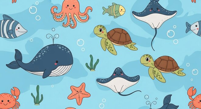 Ocean's Gentle Dance: Whales, Rays, and Friends in Playful Currents