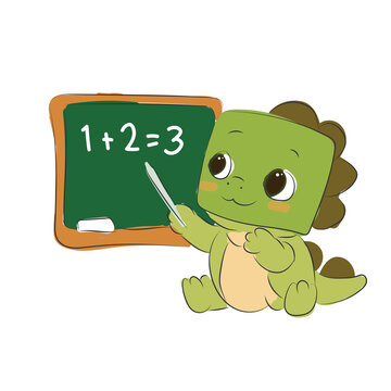 funny dino with a blackboard mathematics