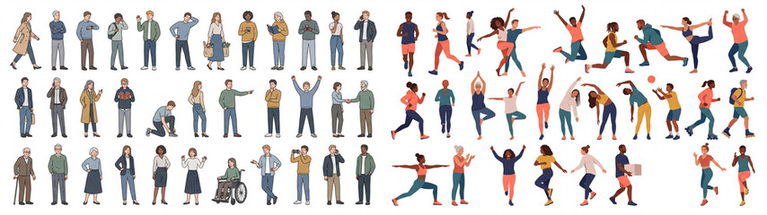 Obraz premium Diverse People Characters Active Poses and Dancing Vector Illustration Collection