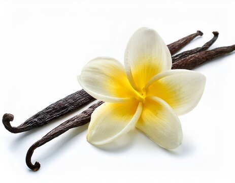 vanilla flower and bean for flavored drinks on a white background vanilla flower bean flavor drink isolated