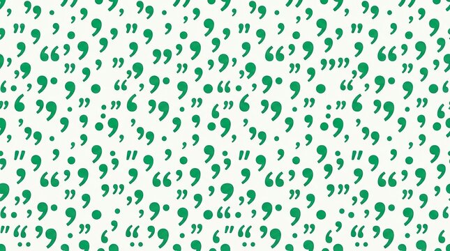 Green punctuation marks pattern with quotation marks and commas on white background