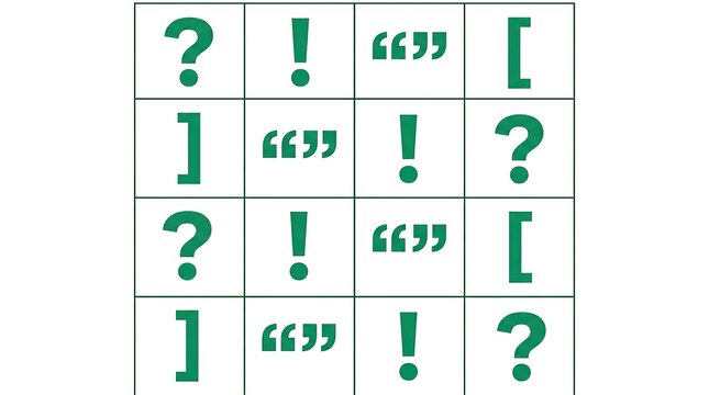 Green pixel art punctuation marks set including question marks and exclamation points