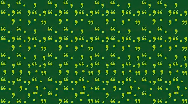 Green background with repeating quotation marks and comma punctuation pattern design