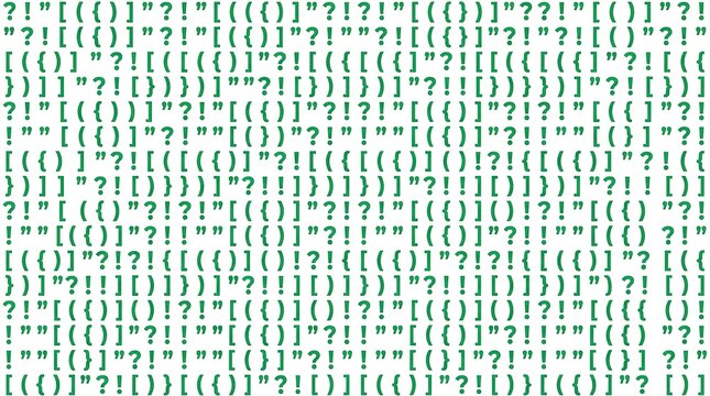 Green punctuation marks and brackets pattern on white background