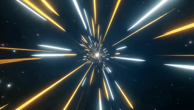 Dynamic 4K abstract motion graphic displaying bright yellow and white light streaks shooting across the screen creating an energetic digital environment for fast-paced videos
