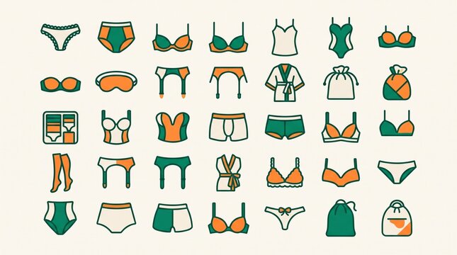 Underwear and Intimate Apparel Icon Set  Unique Modern Three Color Vector Symbols