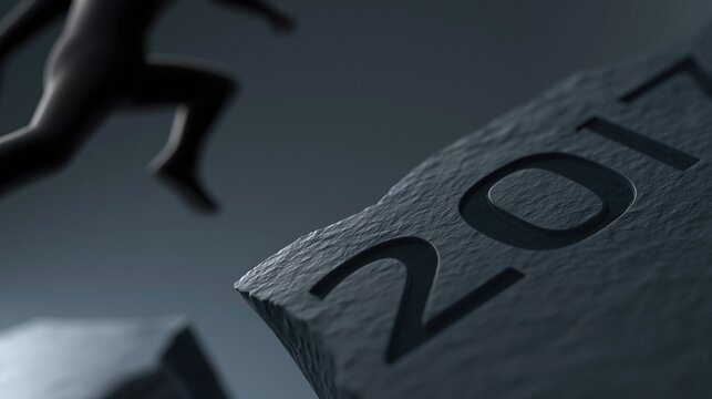 Silhouette of a person leaping over a broken stone block with the year 2017 carved into it, representing a new beginning