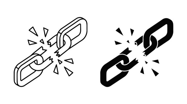 Vector illustration of broken chain link icon set, isometric style, vector illustration on a transparent background