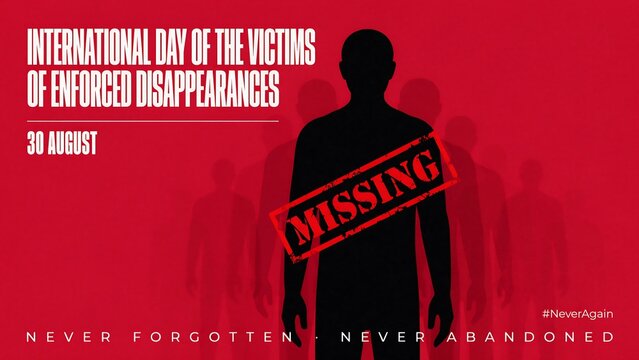 Missing person silhouette on red pixelated background